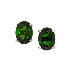 2.6cts Chrome Diopside Stud Earrings in 14K Solid Gold | Oval Shape 8x6mm